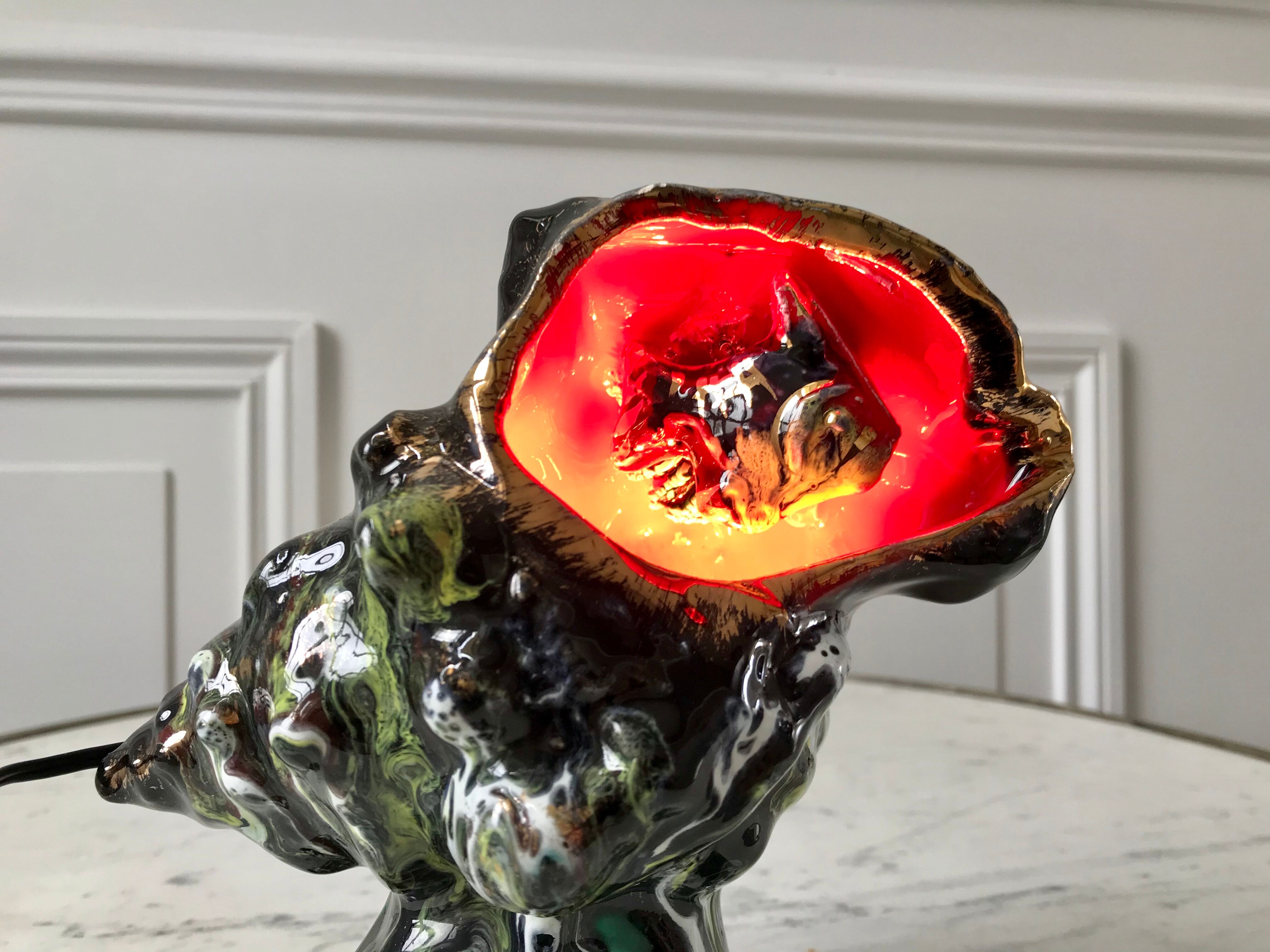 Vallauris lamp signed shellfish and fish 70s