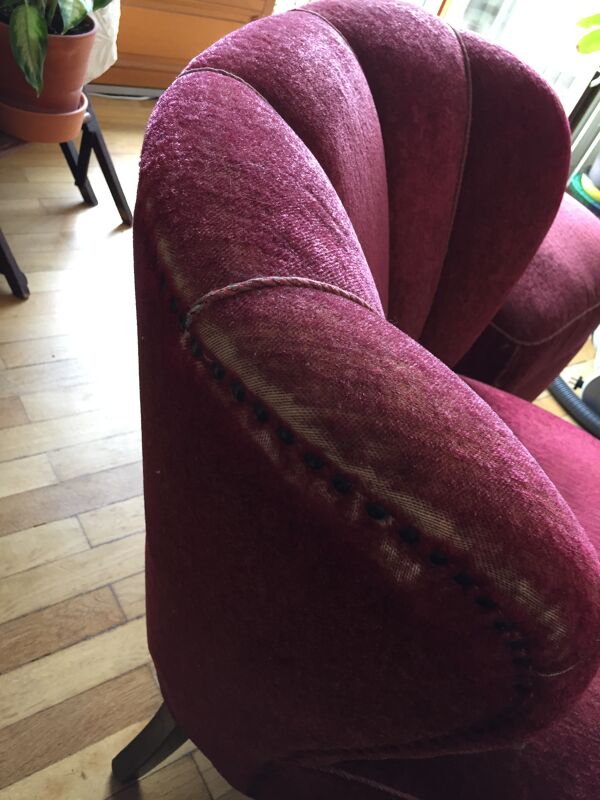Fauteuil cocktail coquillage et son pouf velours rose