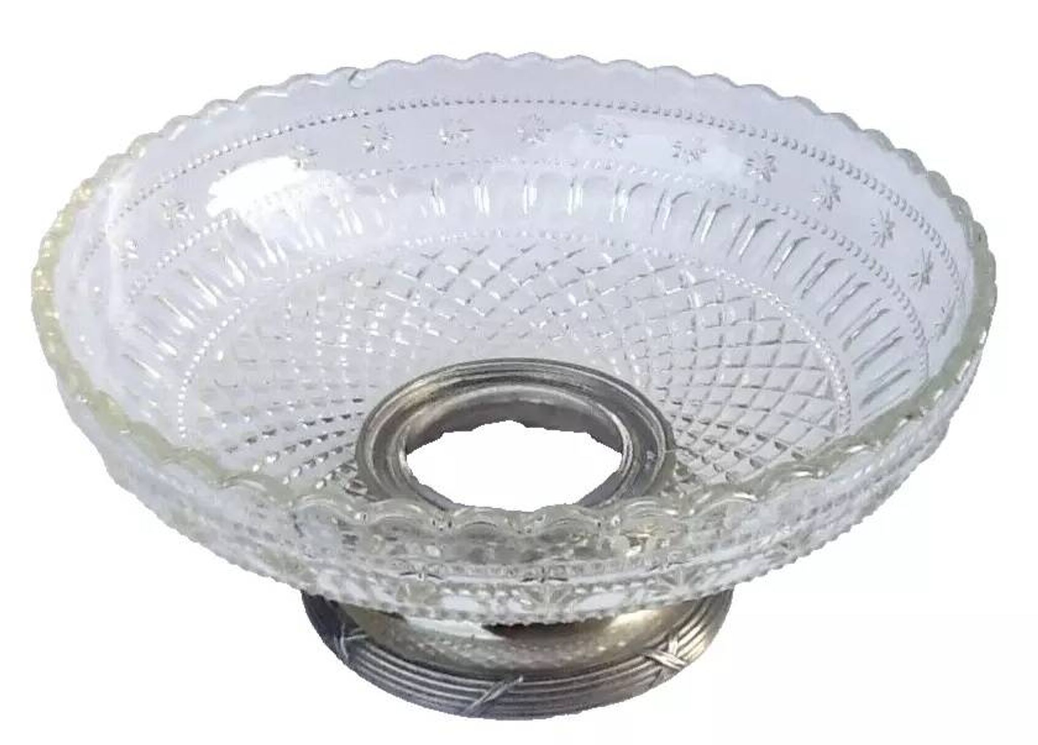 Glass and metal fruit bowl on pedestal, 1930s