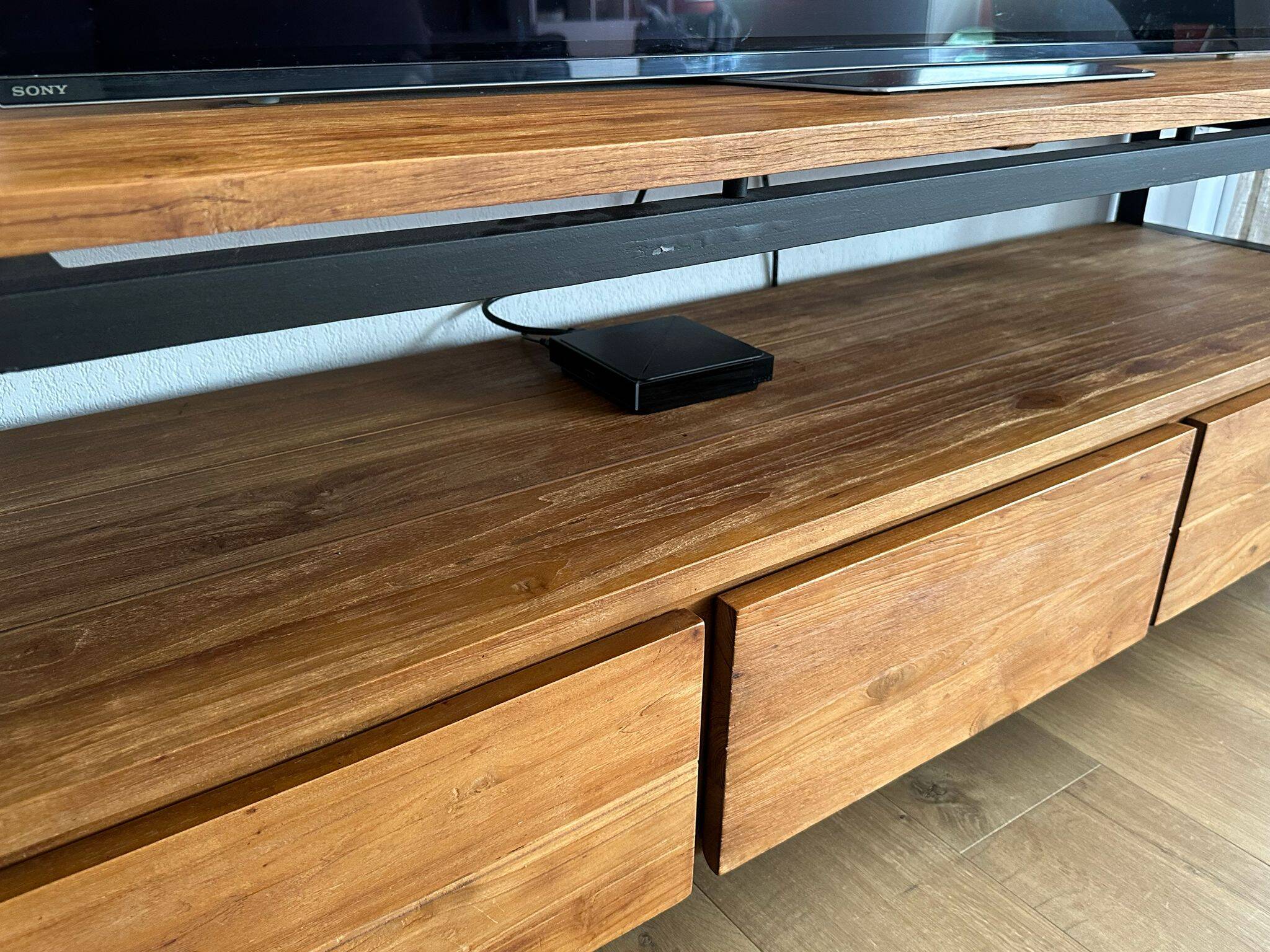 TV unit + coffee table in teak and metal