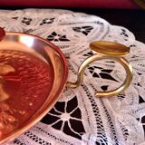 Hammered red copper and brass hand candle holder