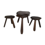Tripod table with 2 stools pine
