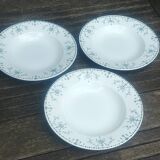 Three soup plates in opaque iron earth porcelain Moustier cluny KG model Victoria