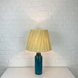 Scandinavian ceramic table lamp, raffia lampshade, Nymølle pottery, Denmark 1960s
