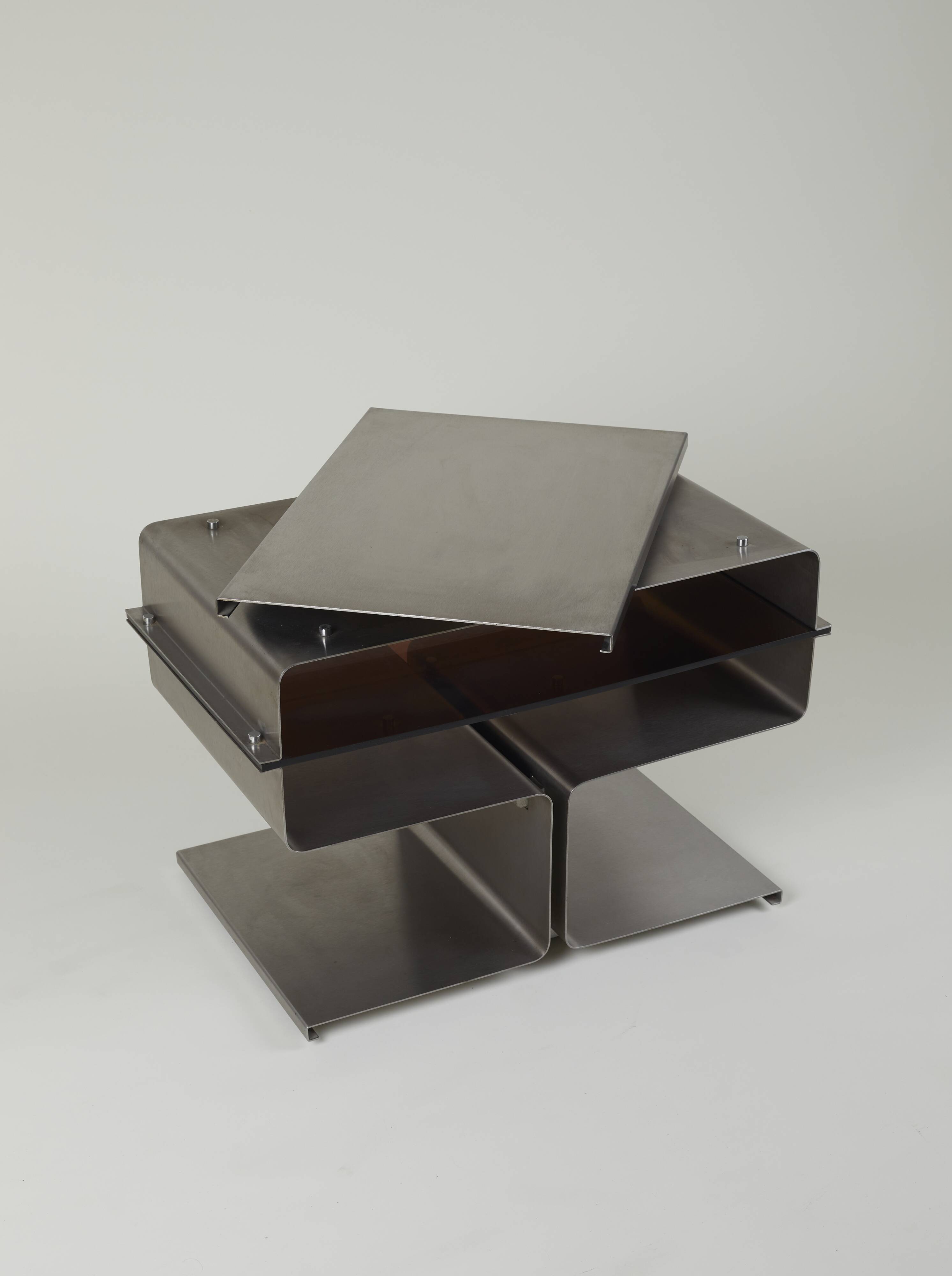 Stainless steel TV cabinet designed by François Monnet for Kappa / Uginox vintage Space Age circa 1970