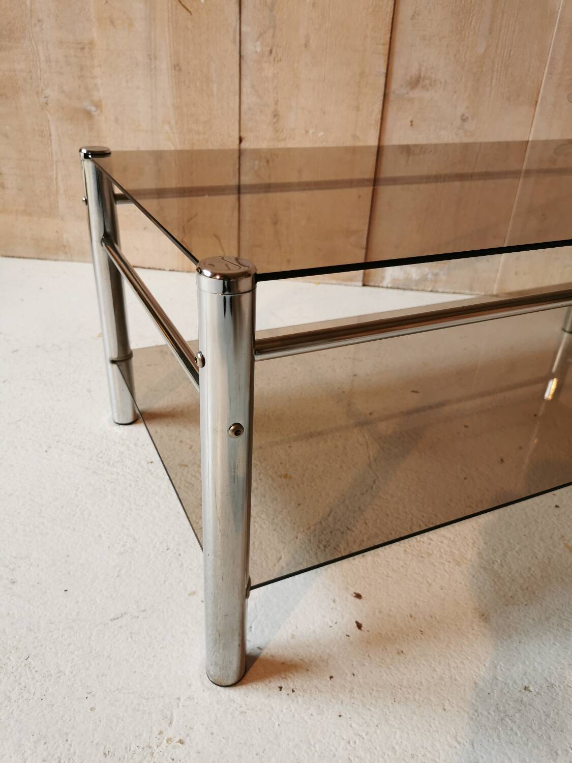 Glass and chrome metal table