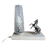 Lampe veilleuse marbre art déco cheval et verre pointe diamant