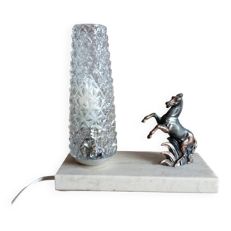 Art Deco Horse and Diamond Point Glass Marble Night Light Lamp