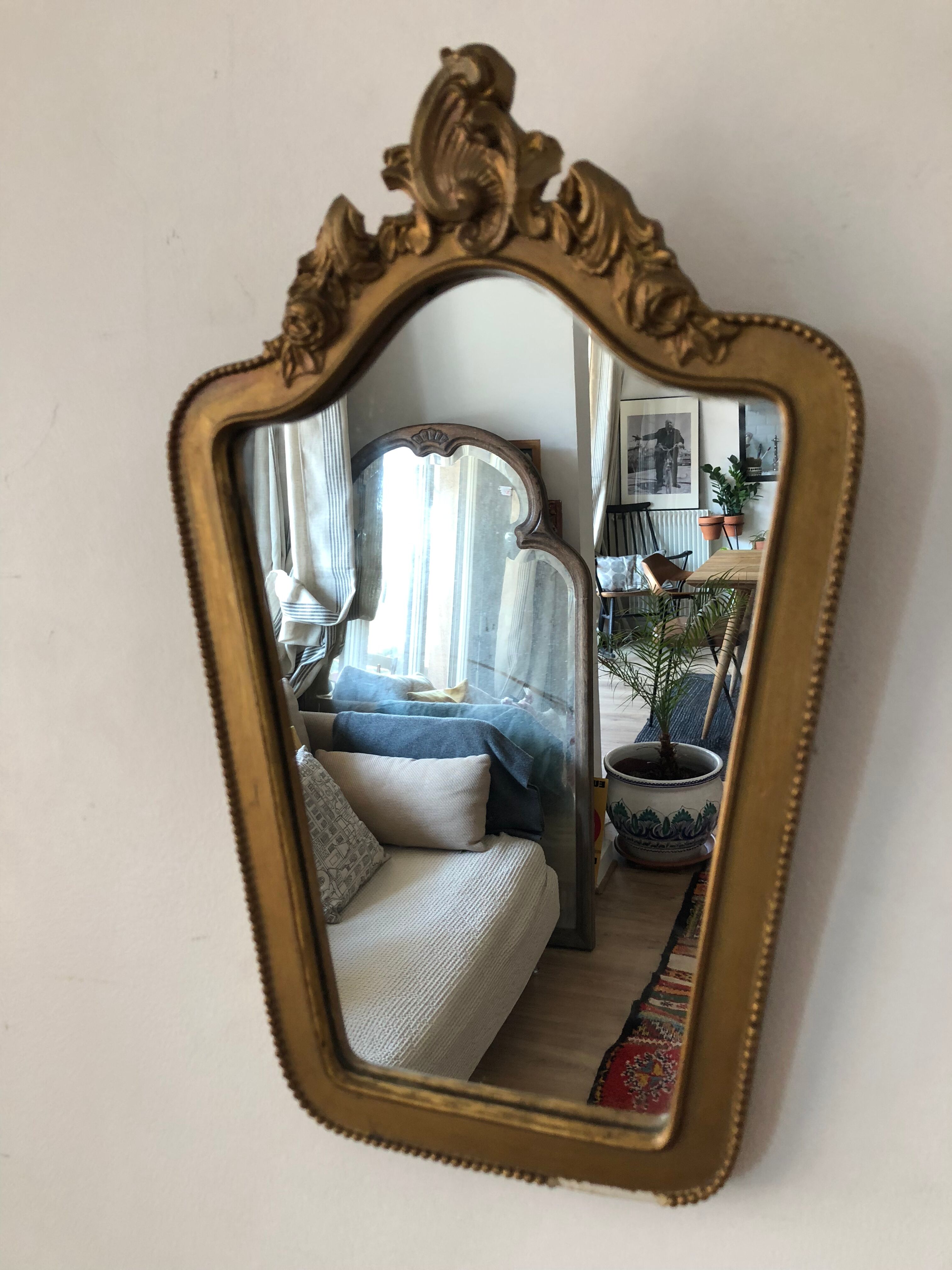 Miroir vintage en bois doré 30x15cm
