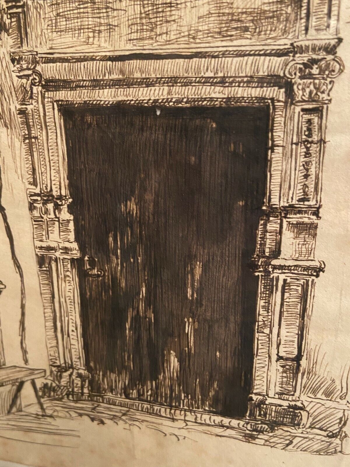 Ink drawing early twentieth century representing a Renaissance style entrance to a residence