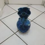 Blue Vallauris vase with twisted handles