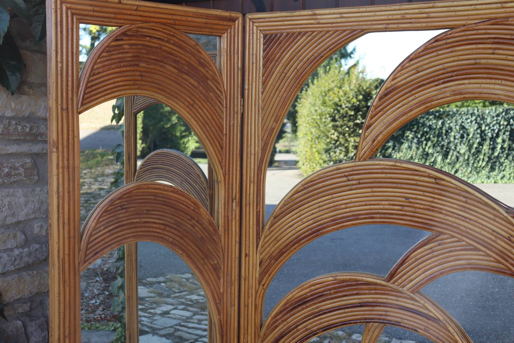 Bamboo Palm Mirror Screen by Vivaï Del Sud Italy 1970