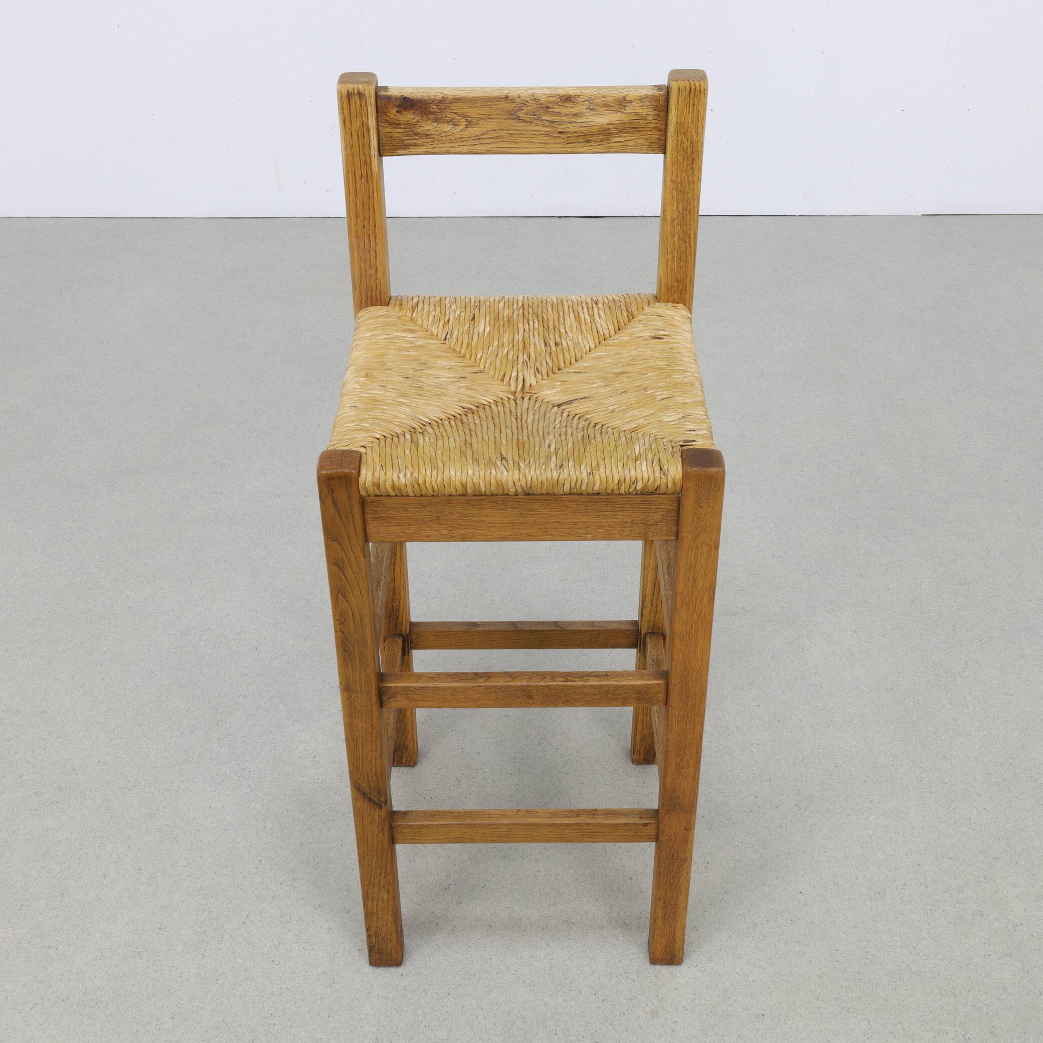 Tabourets de bar vintage en chêne et rotin, années 1970, lot de 4