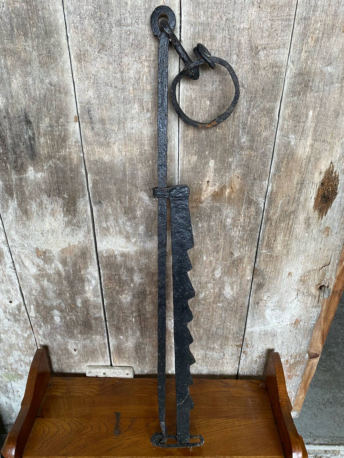 Old cooking rack fireplace wrought iron black 19th century vintage