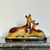Vintage doe sculpture signed Angelo Biagoni - statue of doe and her fawn - plaster sculpture