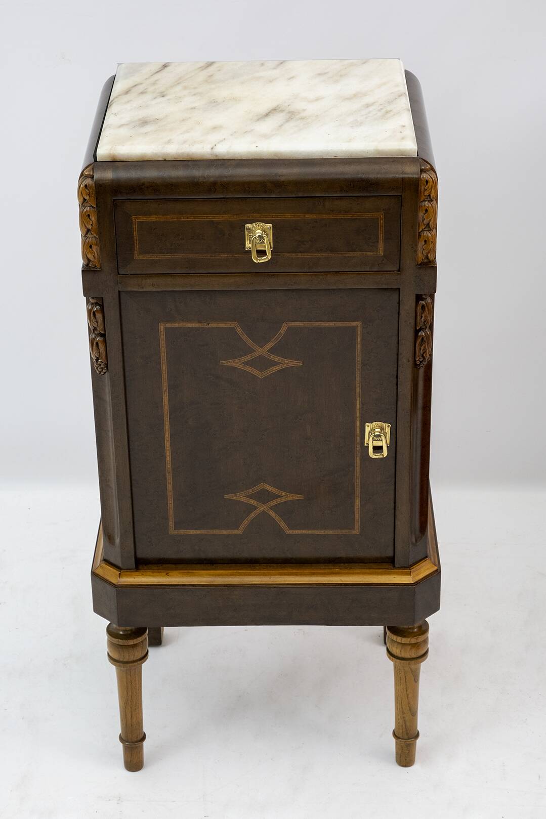 Pair of Liberty Italian Thuja Briar and Pink Portugal Marble Bedside Tables