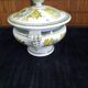 Soup tureen / Sweet jar in HB Quimper earthenware with green and yellow floral decoration - S