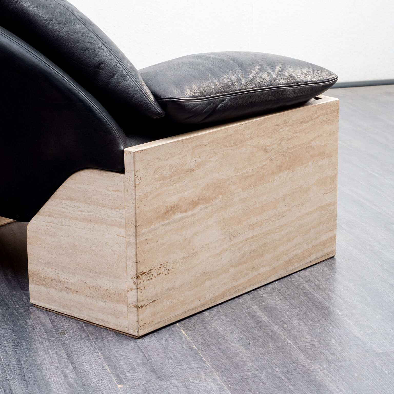 Vintage armchair, leather and travertine