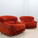 Vintage velvet armchairs Italy 1970s
