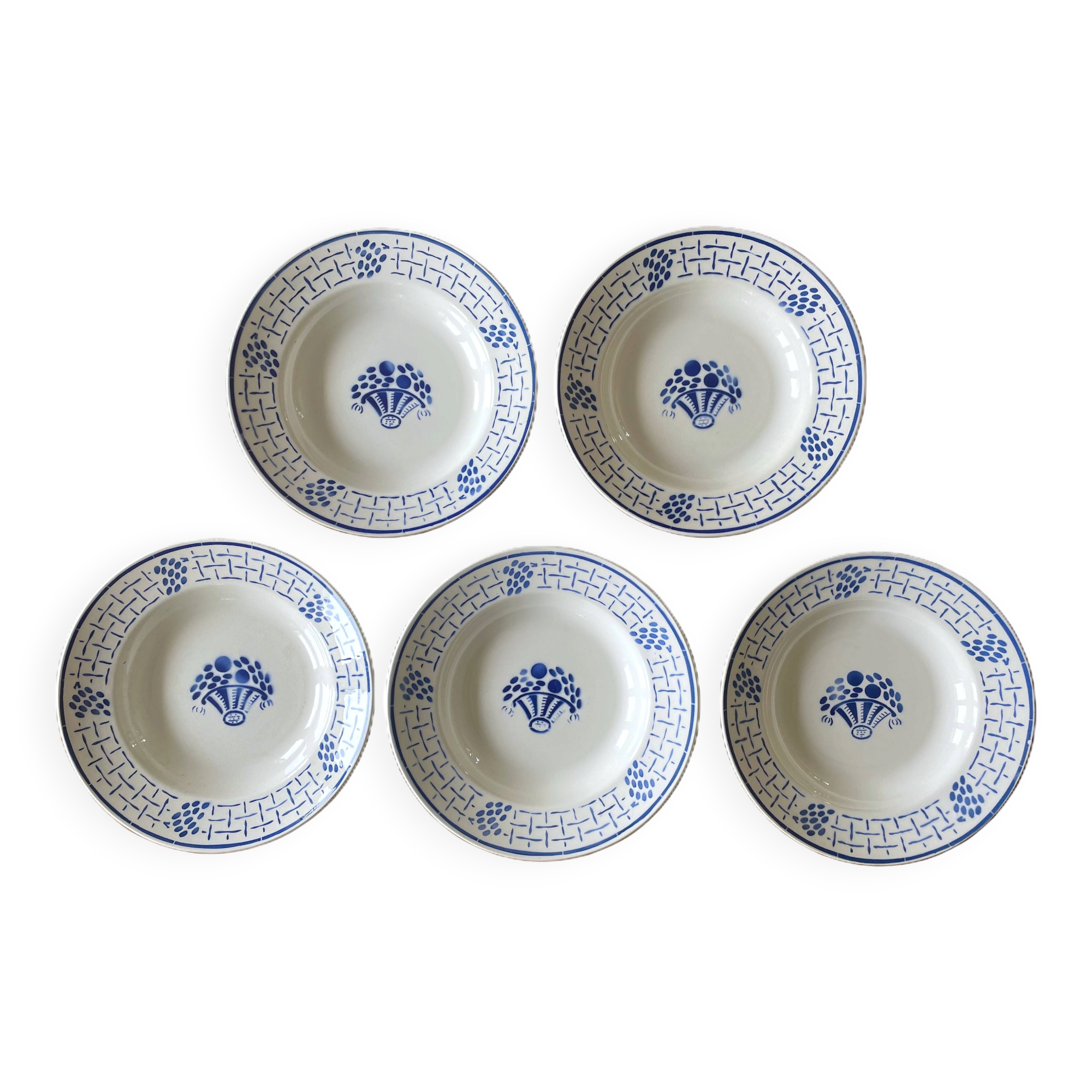 5 antique deep plates in badonviller earthenware