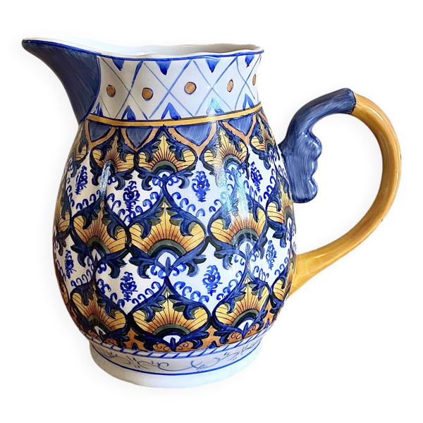 Carafe en faïence majolique decor méditerranéen