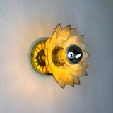 Pair of lotus flower wall sconces, mother-of-pearl petals & gilt brass, Italy, 1970s