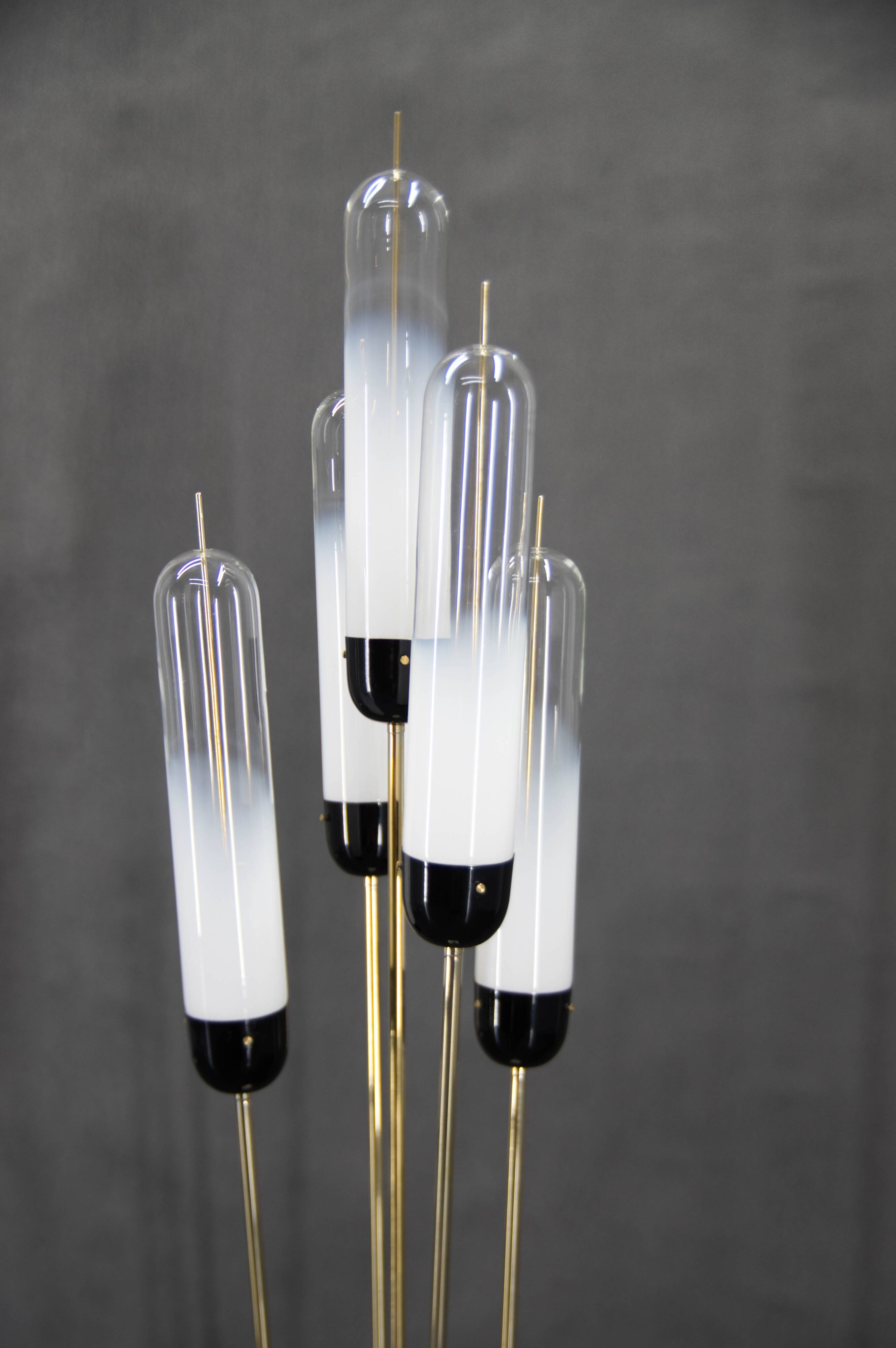 Mid-Century Modern Reed Floor Lamp Murano Glass Metal by Mazzega, Italy, 1970s