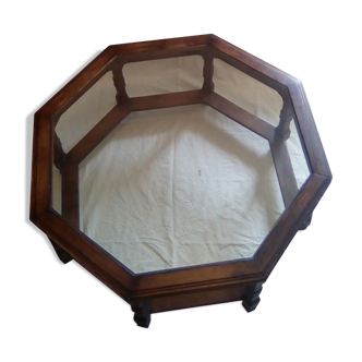 Table basse octogonale avec plateau vitré