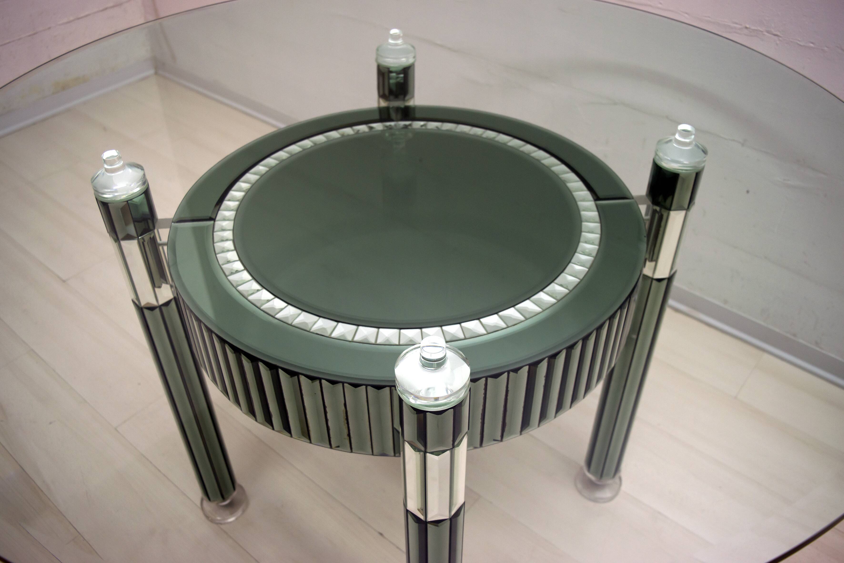 Zelino Poccioni Italian Modern Round Dining Table Mirrored Crystal for Mp2