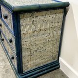 Commode vintage en rotin bleu par Maugrion, France 1970