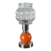 Vintage glass tulip table lamp with a metal base.