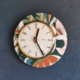 Vintage formica clock round silent wall pendulum "FFR terracotta green"