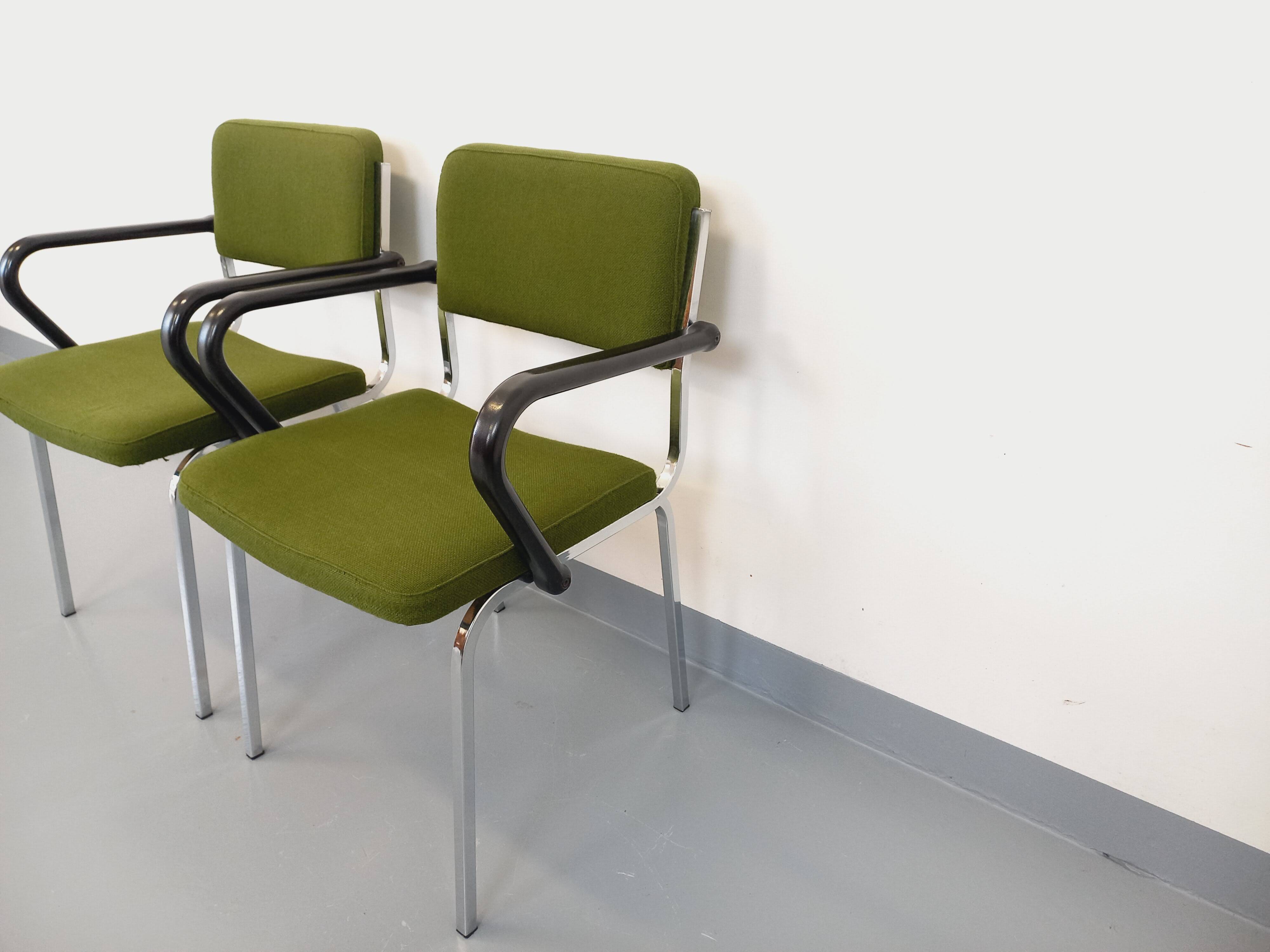 Pair of vintage fabric and chrome armchairs from the 70s