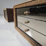 Pair of brass and suede bedside tables by RUF International, 1970.