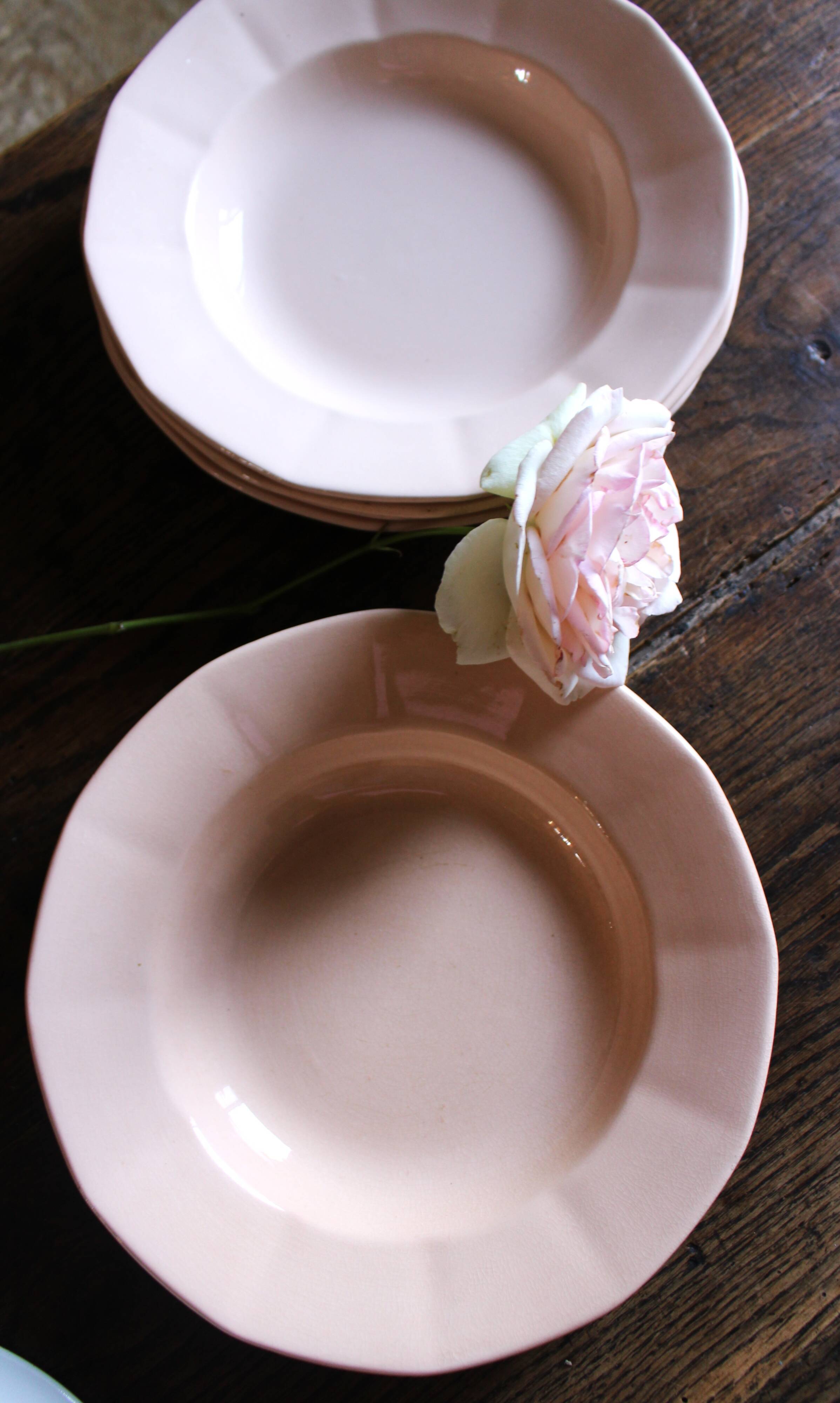5 assiettes creuses rose Digoin Sarreguemines