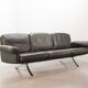 De Sede Black Leather Strap Stitched Three-Seat Sofa DS31. Switzerland, 60s