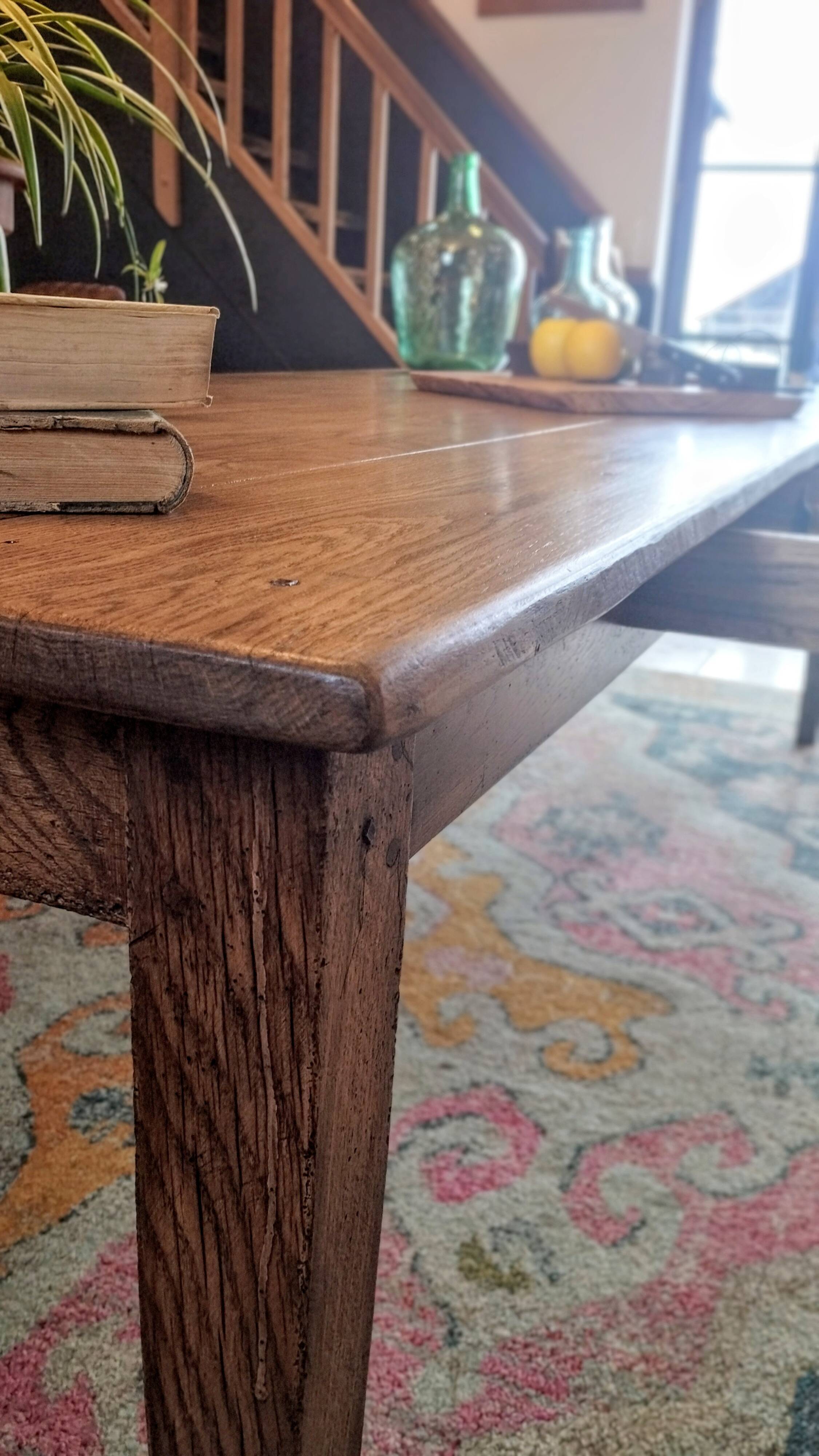 Large solid oak farmhouse table with two drawers 260 cm x 100 cm
