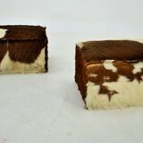 red brown leather cowhide footstools , poufs, 80s