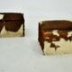 red brown leather cowhide footstools , poufs, 80s