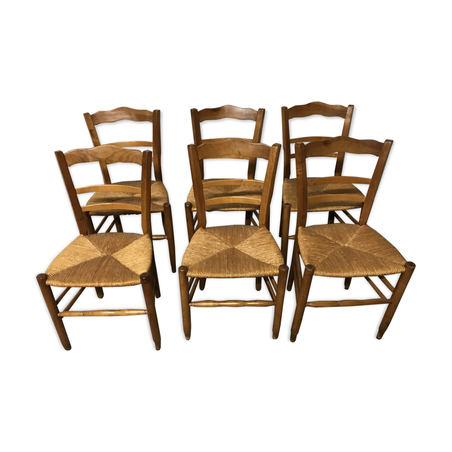 6 old straw chairs