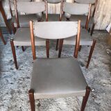 Series of 6 Scandinavian chairs in wood + gray skai, 70s vintage #a572
