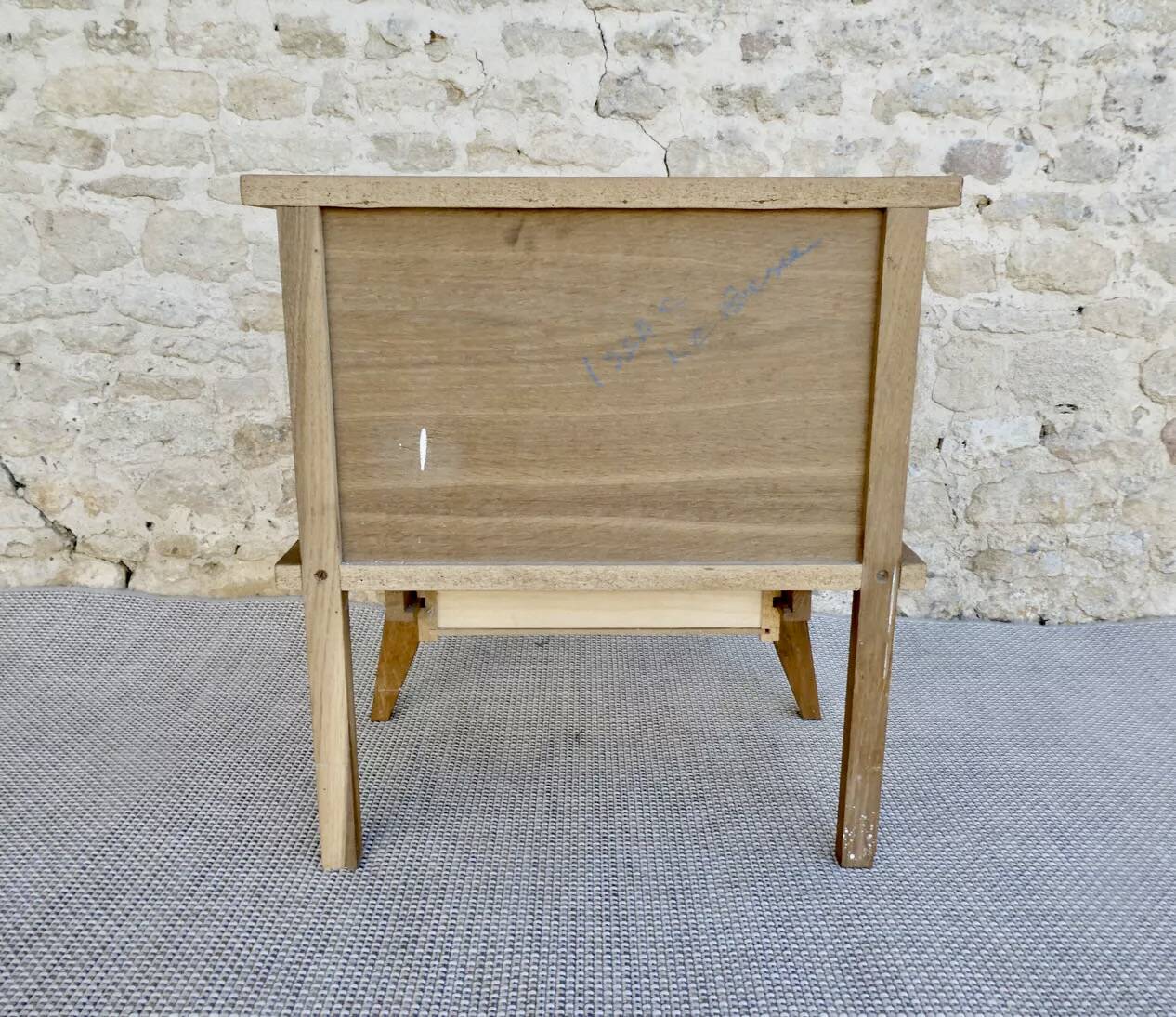 Light wood bedside table with crossbars, around 1960.