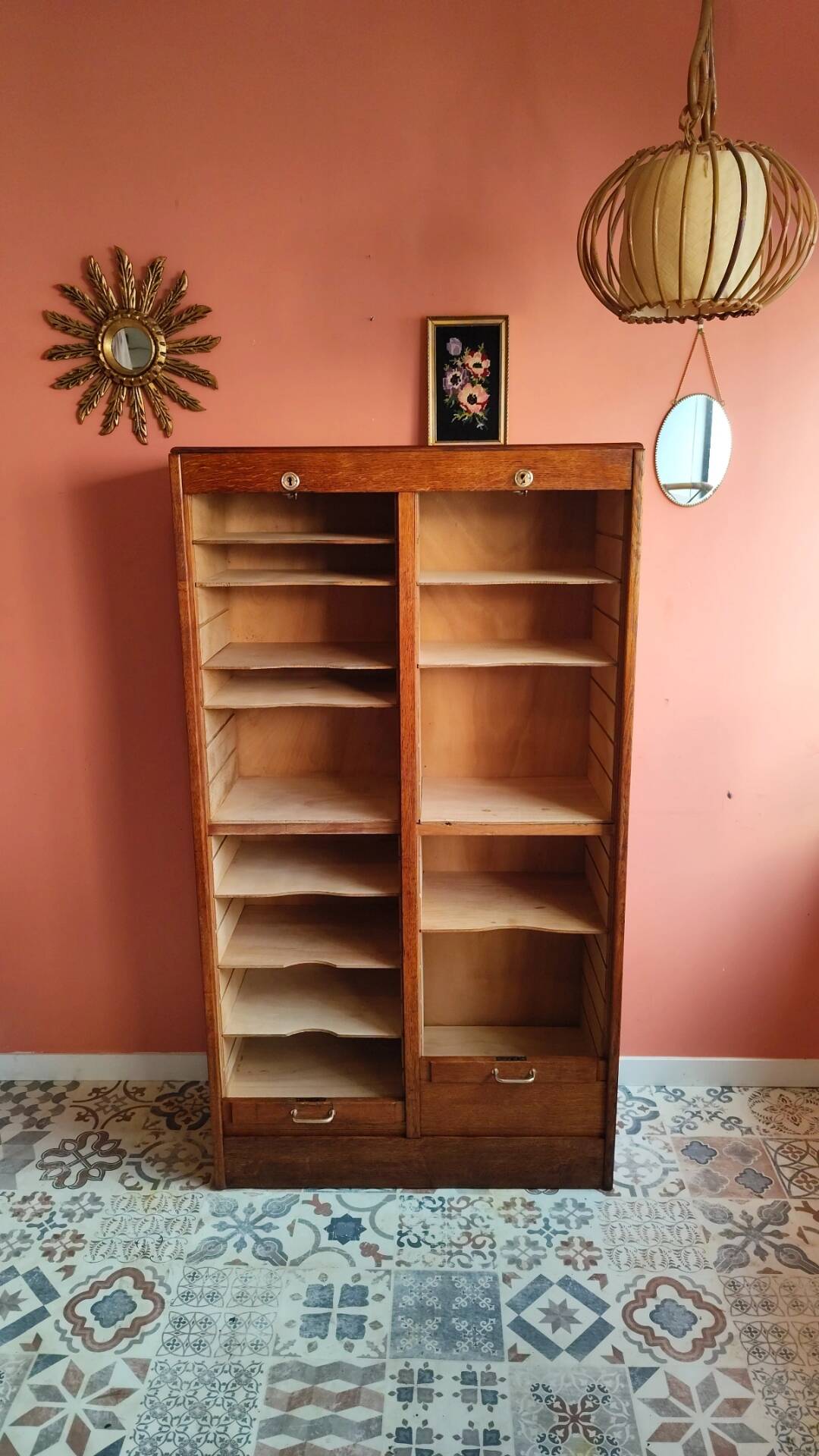 Filing cabinet with curtains