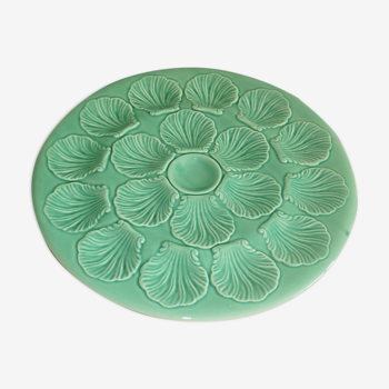 Oyster dish in aqua/turquoise green earthenware from Proceam period 1950