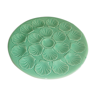 Oyster dish in aqua/turquoise green earthenware from Proceam period 1950