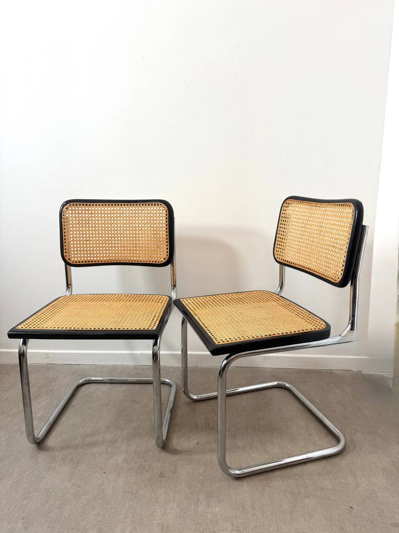 Pair of Marcel Breuer Cesca chairs made in Italy.