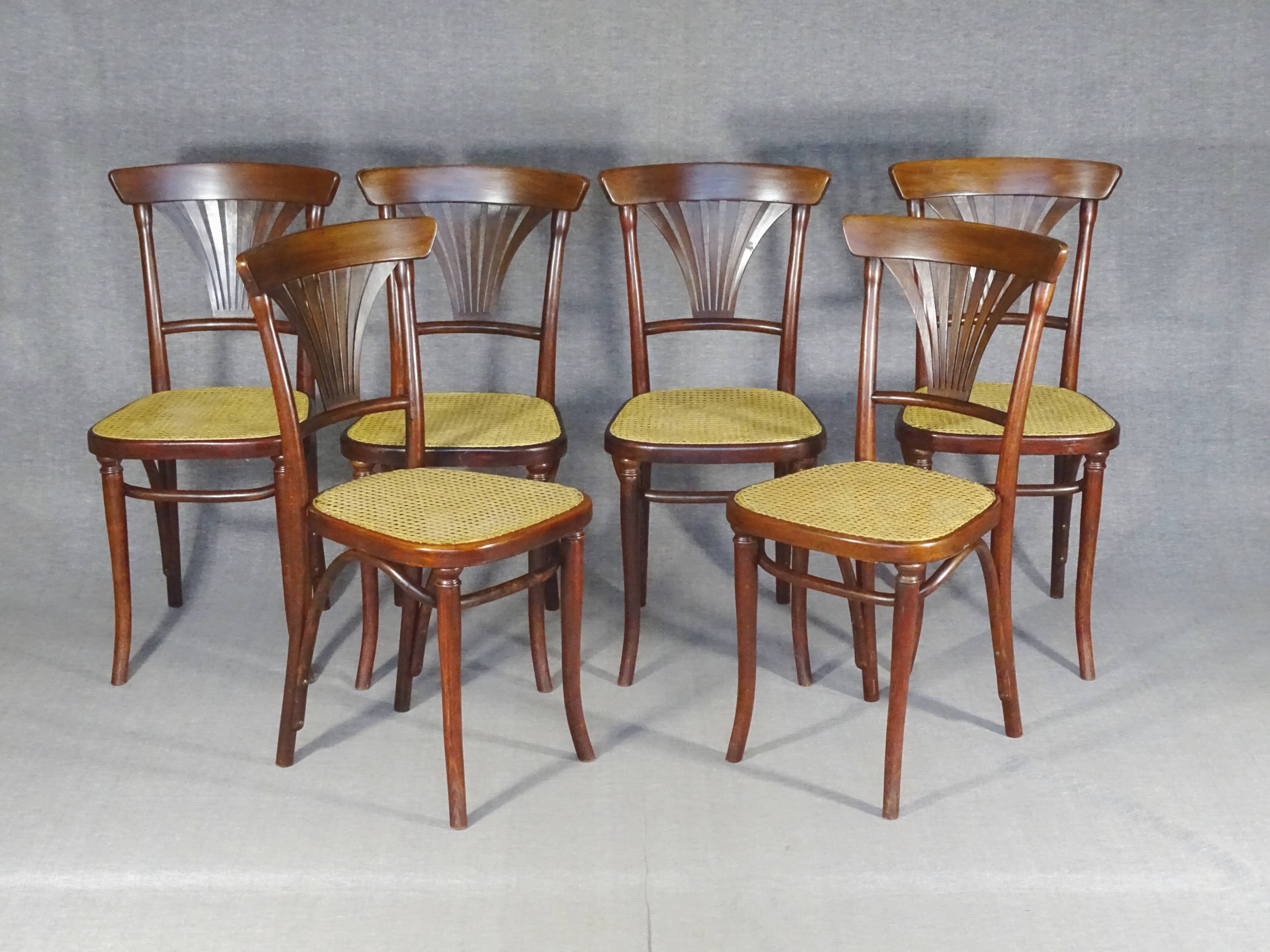Set of 6 caned chairs, Thonet No. 221, circa 1910
