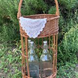 Braided wicker bottle rack