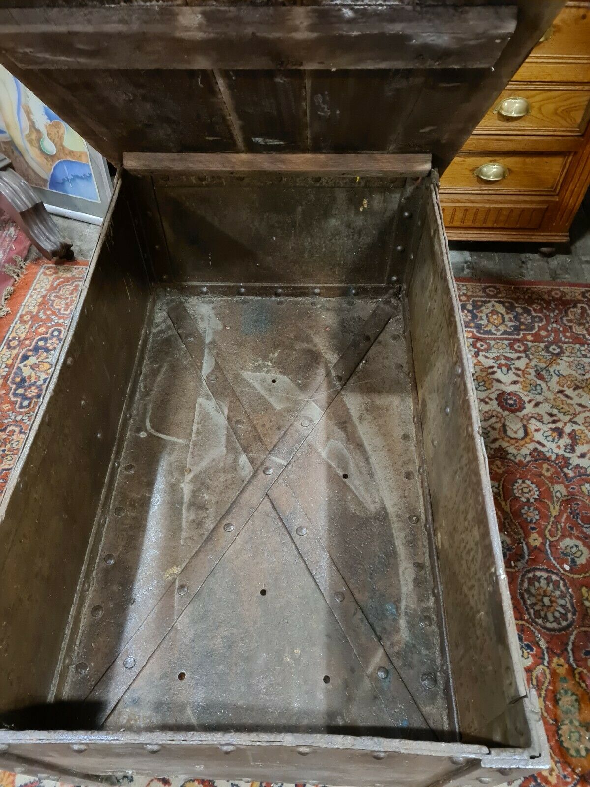 riveted iron and wood lounge table