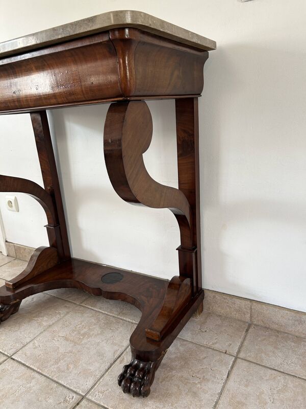 Console d'époque Louis-Philippe, placage d'acajou et marbre